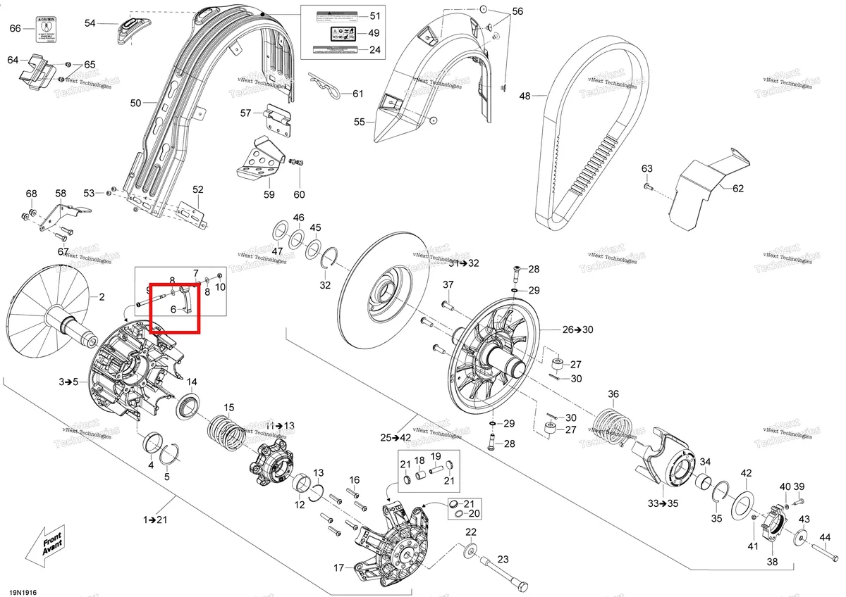Деталь 417224035 (хомут) на схеме узла 2020 Ski-Doo SKANDIC WT 900 ACE Pulley - System