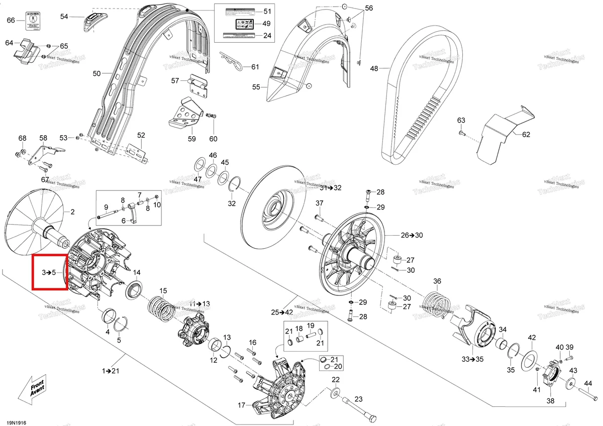 Деталь 417224044 (хомут) на схеме узла 2020 Ski-Doo SKANDIC WT 900 ACE Pulley - System