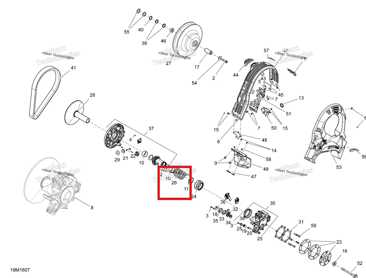 Деталь 417224111 (Деталь Clutch Spring (200/380)) на схеме узла 2016 Ski-Doo MXZ 600 RS Pulley System