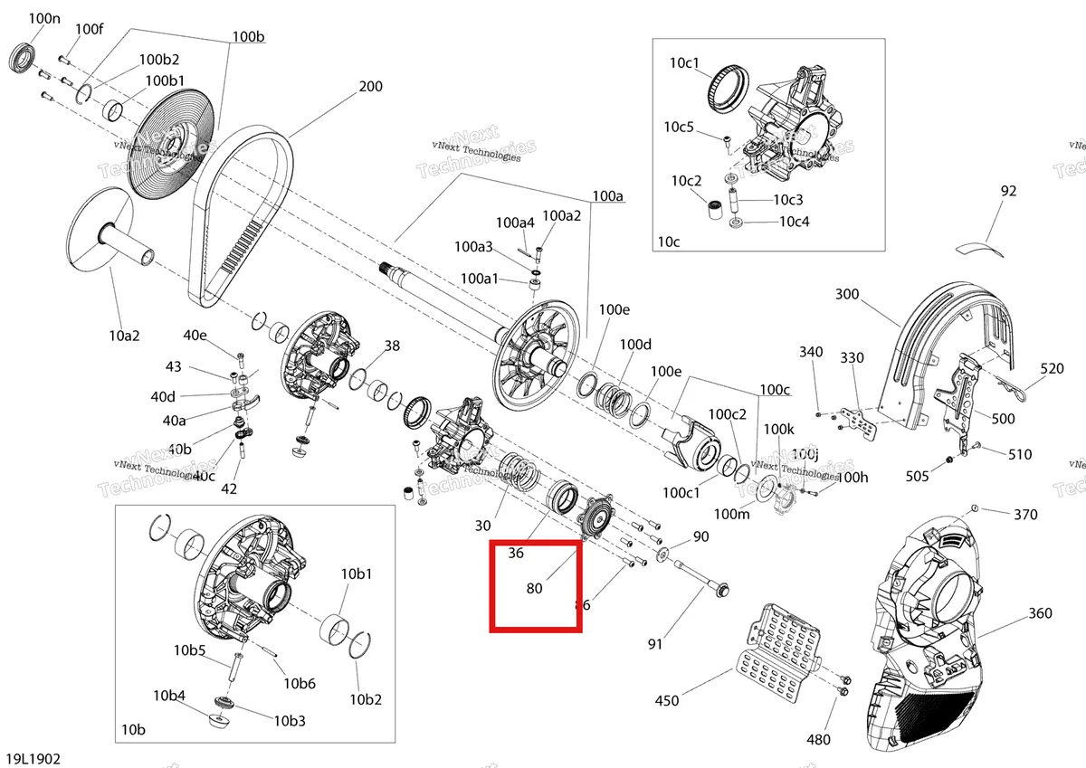 Деталь 417224201 на схеме узла 2019 Ski-Doo RENEGADE 600R E-TEC - ENDURO Pulley