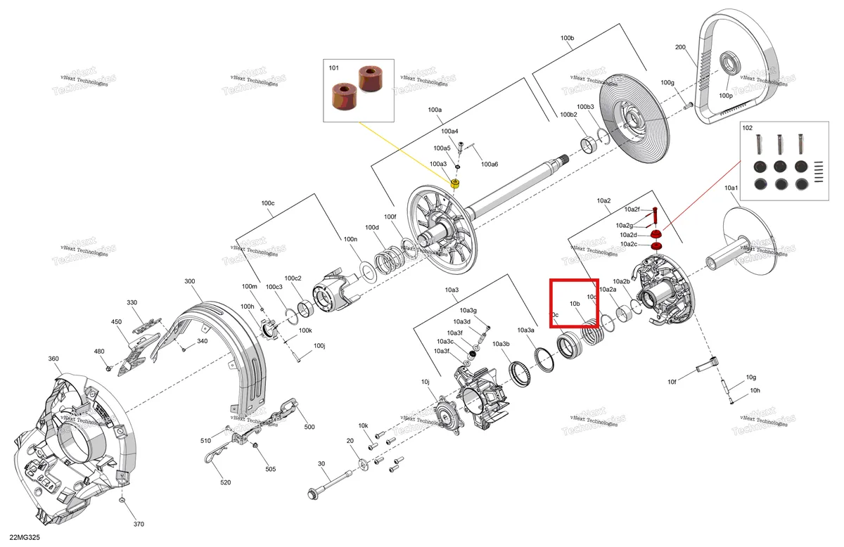 Деталь 417224328 на схеме узла 2027 Ski-Doo SUMMIT - NEO - 600 EFI - TWVA - Deep Black - 14X146X1.6CF Track Drive - Pulley