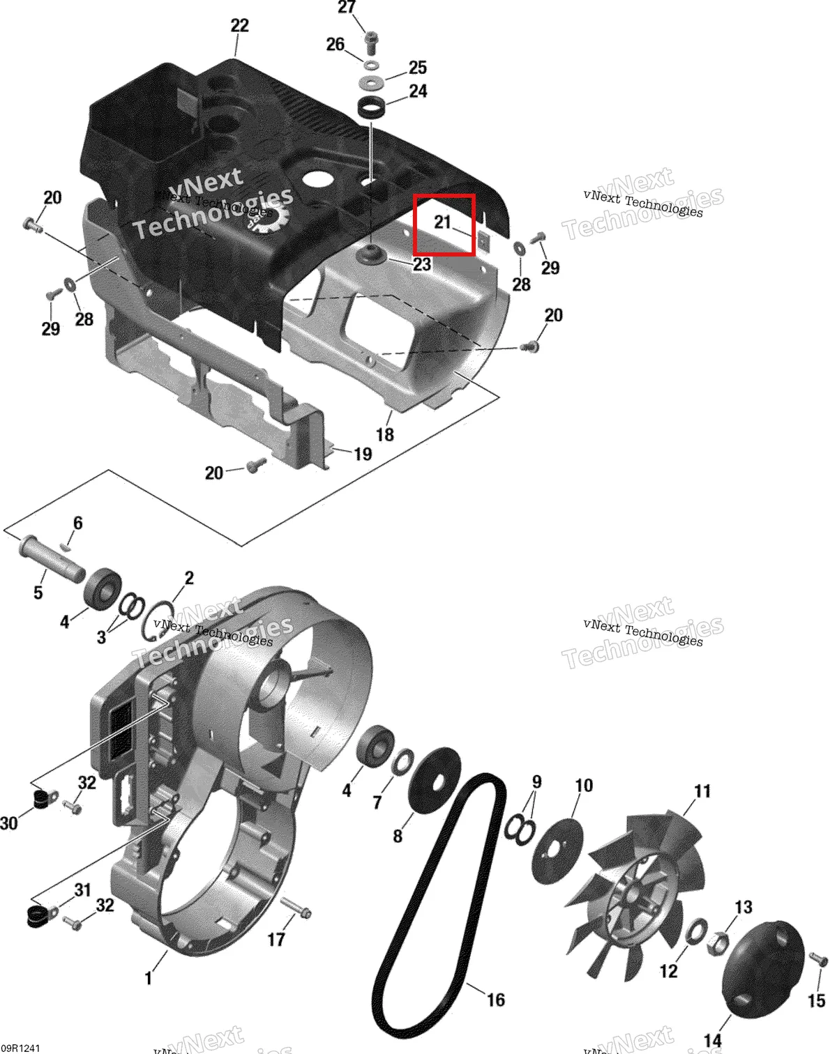 Деталь 417300005 (Деталь Spring Nut 4.8) на схеме узла 2012 Ski-Doo Skandic WT 550F XU Fan Housing