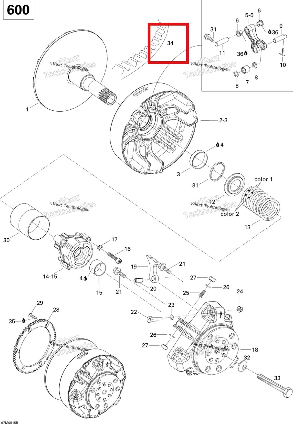Деталь 417300155 (Ремень) на схеме узла 2005 Ski-Doo Skandic SUV 600 Drive Pulley 600