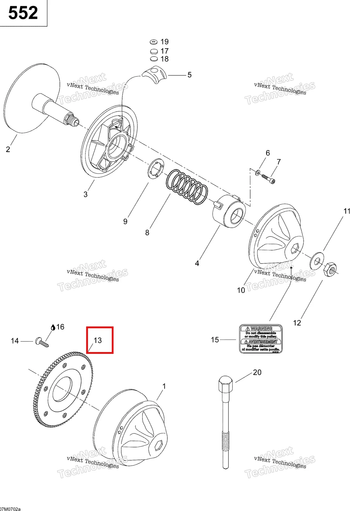 Деталь 417300186 на схеме узла 2007 Ski-Doo Skandic SWT 550F Drive Pulley 550