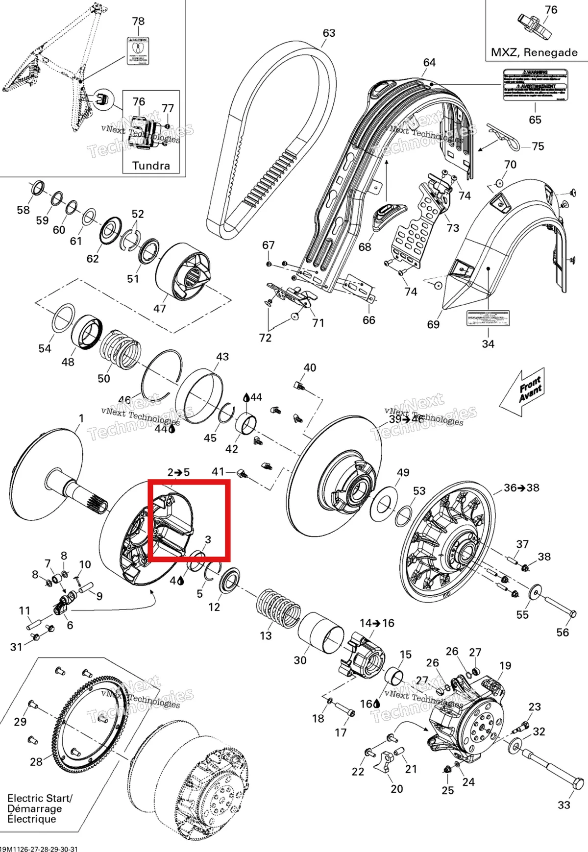 Деталь 417300238 (Протектор) на схеме узла 2011 Ski-Doo Grand Touring Sport 550F XP-FAN Pulley System