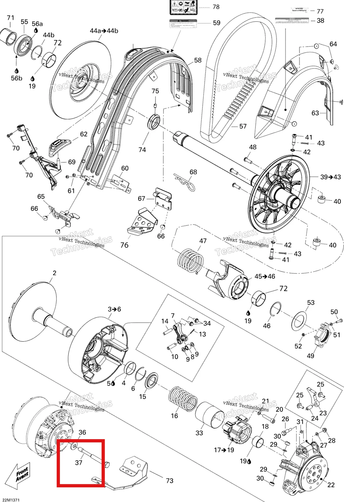 Деталь 417300285 (Приводной Шкив Болт) на схеме узла 2013 Ski-Doo EXPEDITION LE 1200 XU Pulley System Europe
