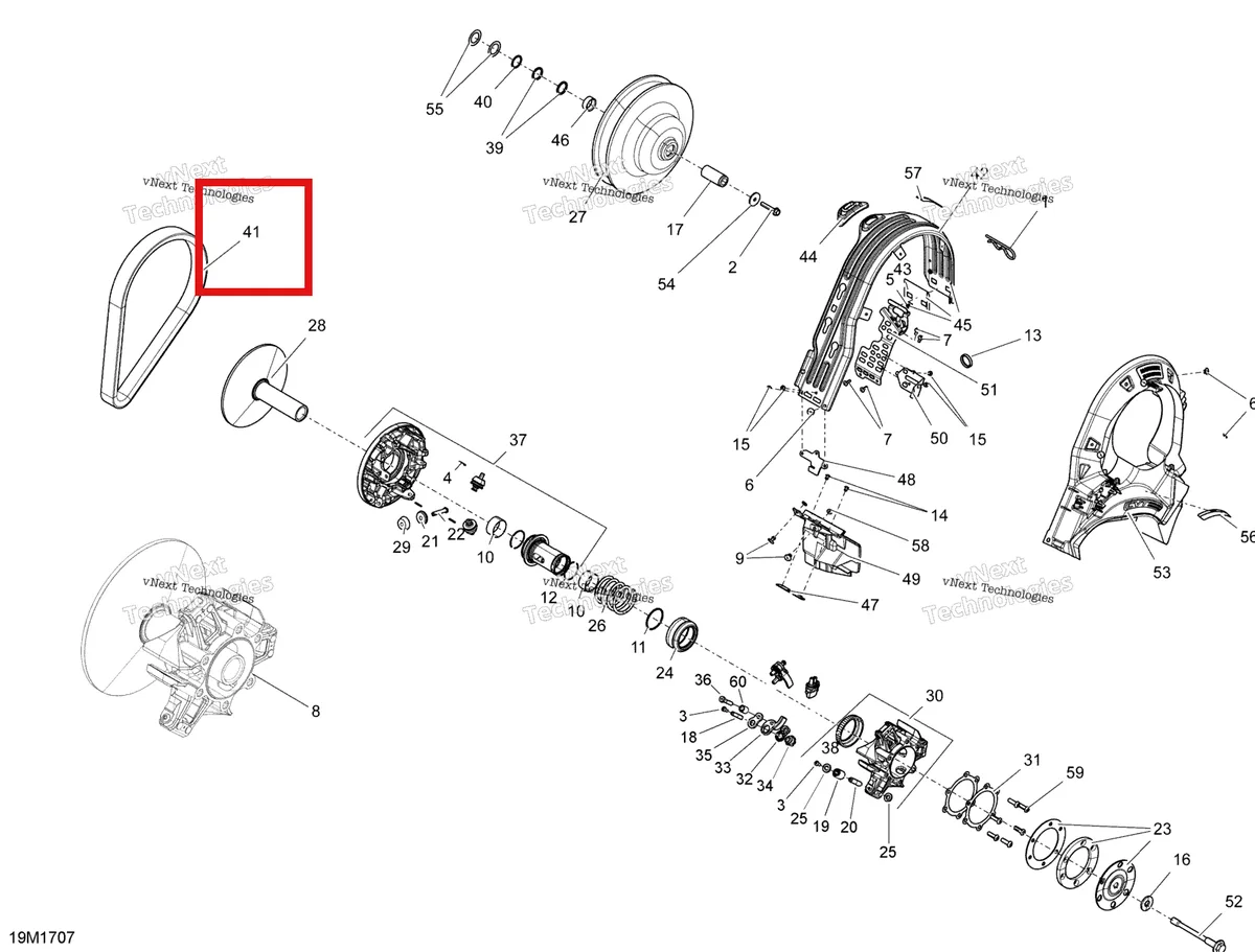 Деталь 417300288 (Ремень) на схеме узла 2017 Ski-Doo MXZ 600 RS Pulley System