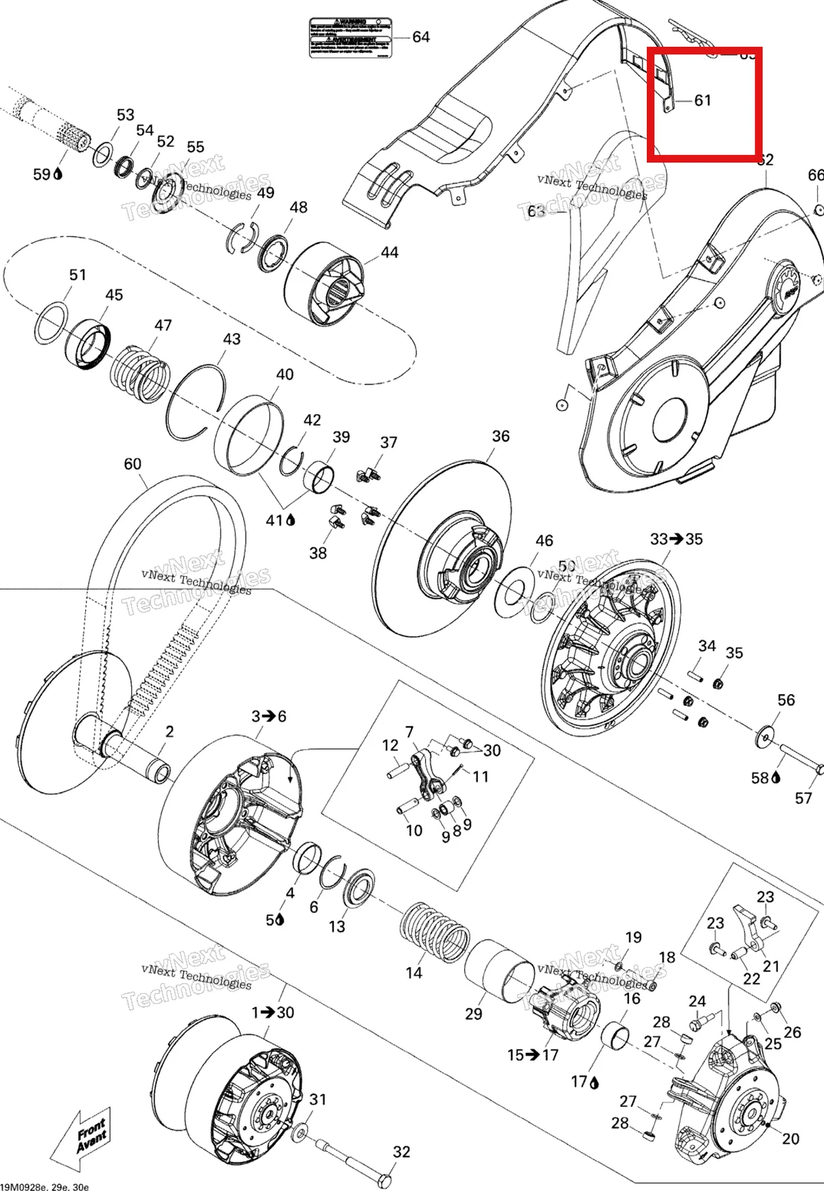 Деталь 417300323 (Кожух Ремня) на схеме узла 2009 Ski-Doo Skandic Tundra LT V800 4-TEC Pulley System