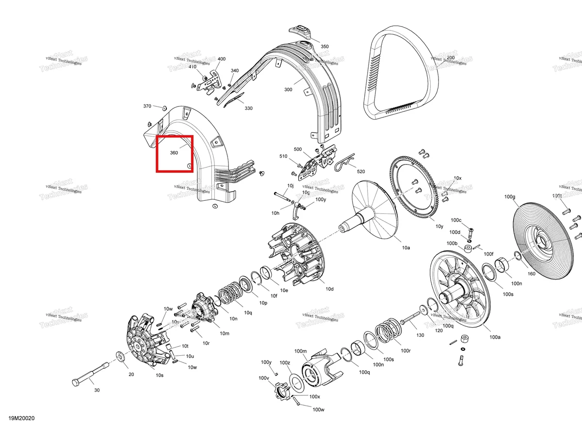 Деталь 417300356 (хомут) на схеме узла 2020 Ski-Doo EXPEDITION SPORT 550F Pulley - System
