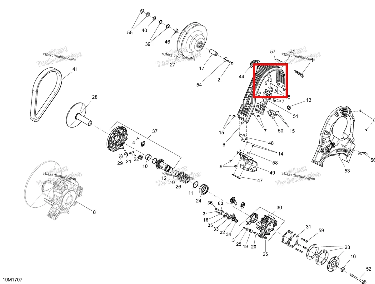 Деталь 417300372 на схеме узла 2017 Ski-Doo MXZ 600 RS Pulley System
