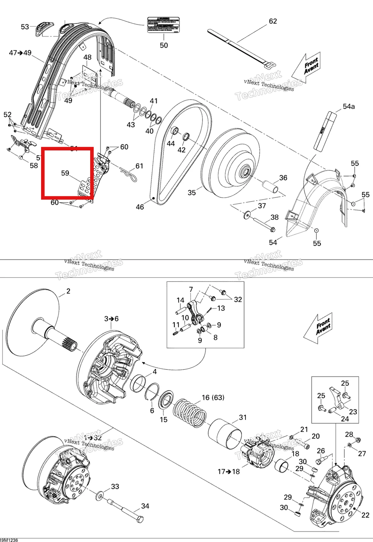 Деталь 417300378 (Кожух Ремня Кронштейн) на схеме узла 2012 Ski-Doo MX Z X 600RS Pulley System