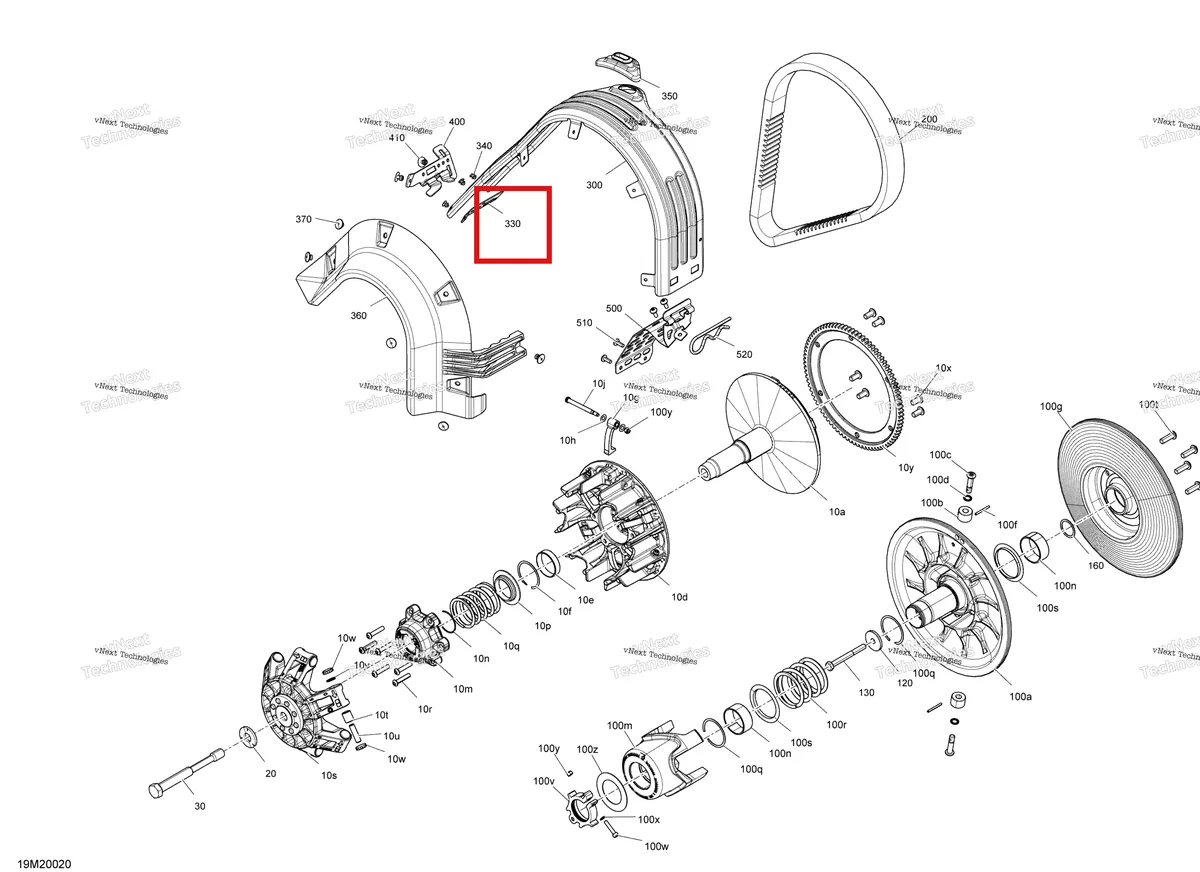 Деталь 417300380 (хомут) на схеме узла 2020 Ski-Doo EXPEDITION SPORT 550F Pulley - System