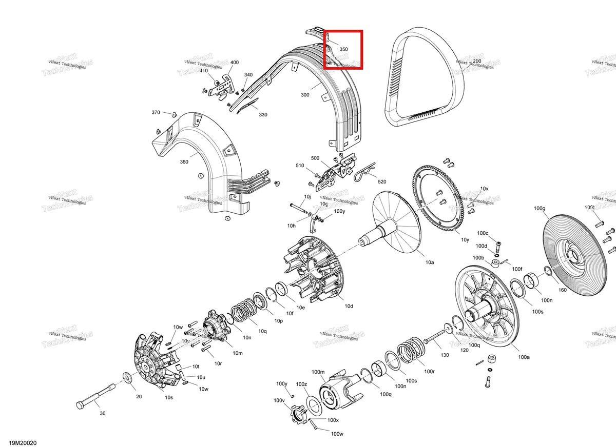 Деталь 417300381 (хомут) на схеме узла 2020 Ski-Doo EXPEDITION SPORT 550F Pulley - System