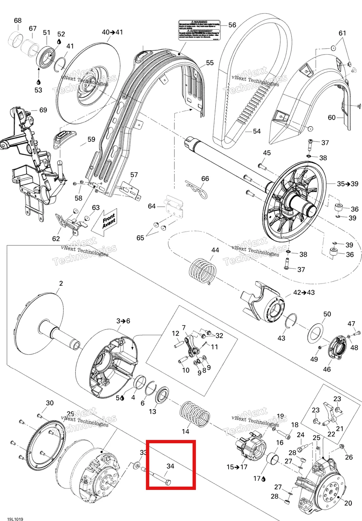 Деталь 417300393 (Приводной Шкив Болт) на схеме узла 2010 Ski-Doo Expedition TUV SE 600HO SDI XU Pulley System