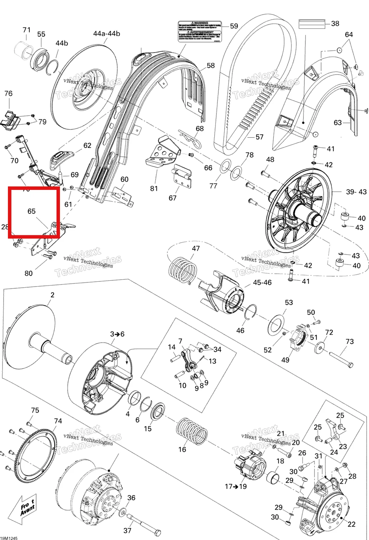 Деталь 417300398 (Передний Кожух Ремня Кронштейн) на схеме узла 2012 Ski-Doo Skandic SWT 600 H.O. E-TEC Pulley System