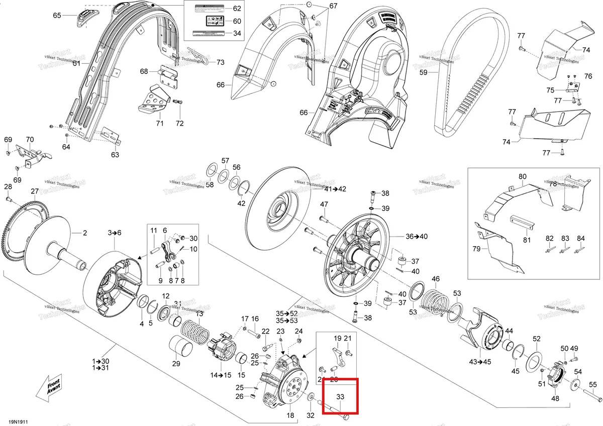 Деталь 417300409 (Приводной Шкив Болт) на схеме узла 2019 Ski-Doo EXPEDITION XTREME 800R E-TEC Pulley - 800R E-Tec
