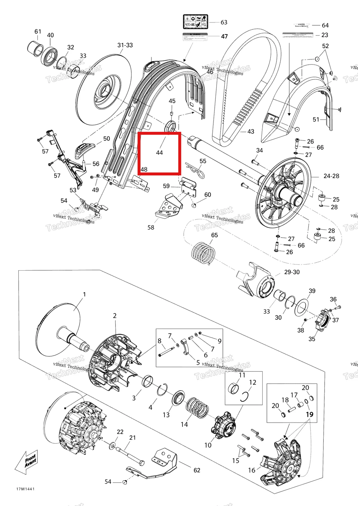 Деталь 417300419 (Деталь Retainer Ring) на схеме узла 2014 Ski-Doo EXPEDITION LE 1200 XU Pulley System