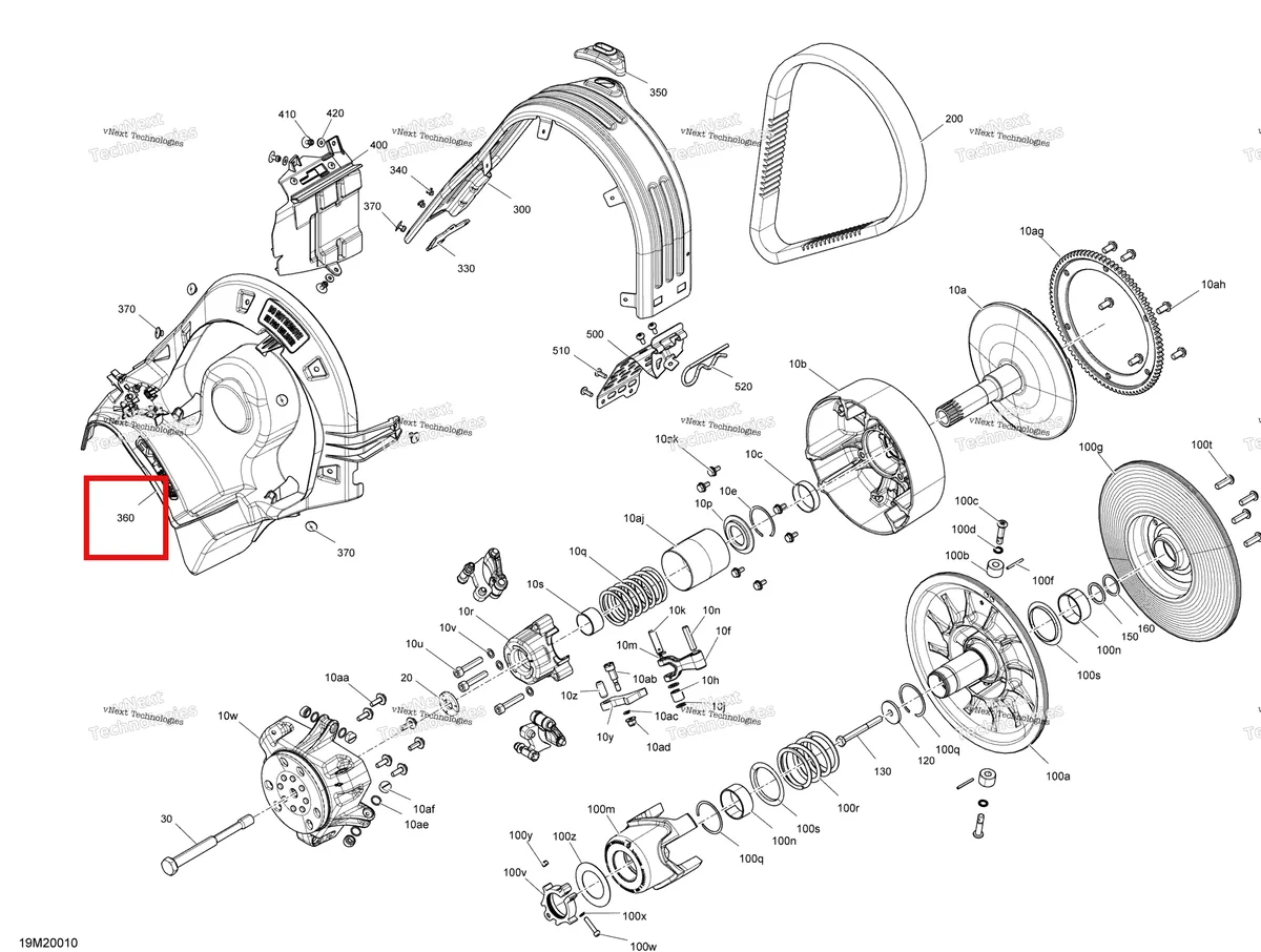 Деталь 417300439 (Вариатор Воздуховод) на схеме узла 2020 Ski-Doo RENEGADE 600 CARB Pulley - System