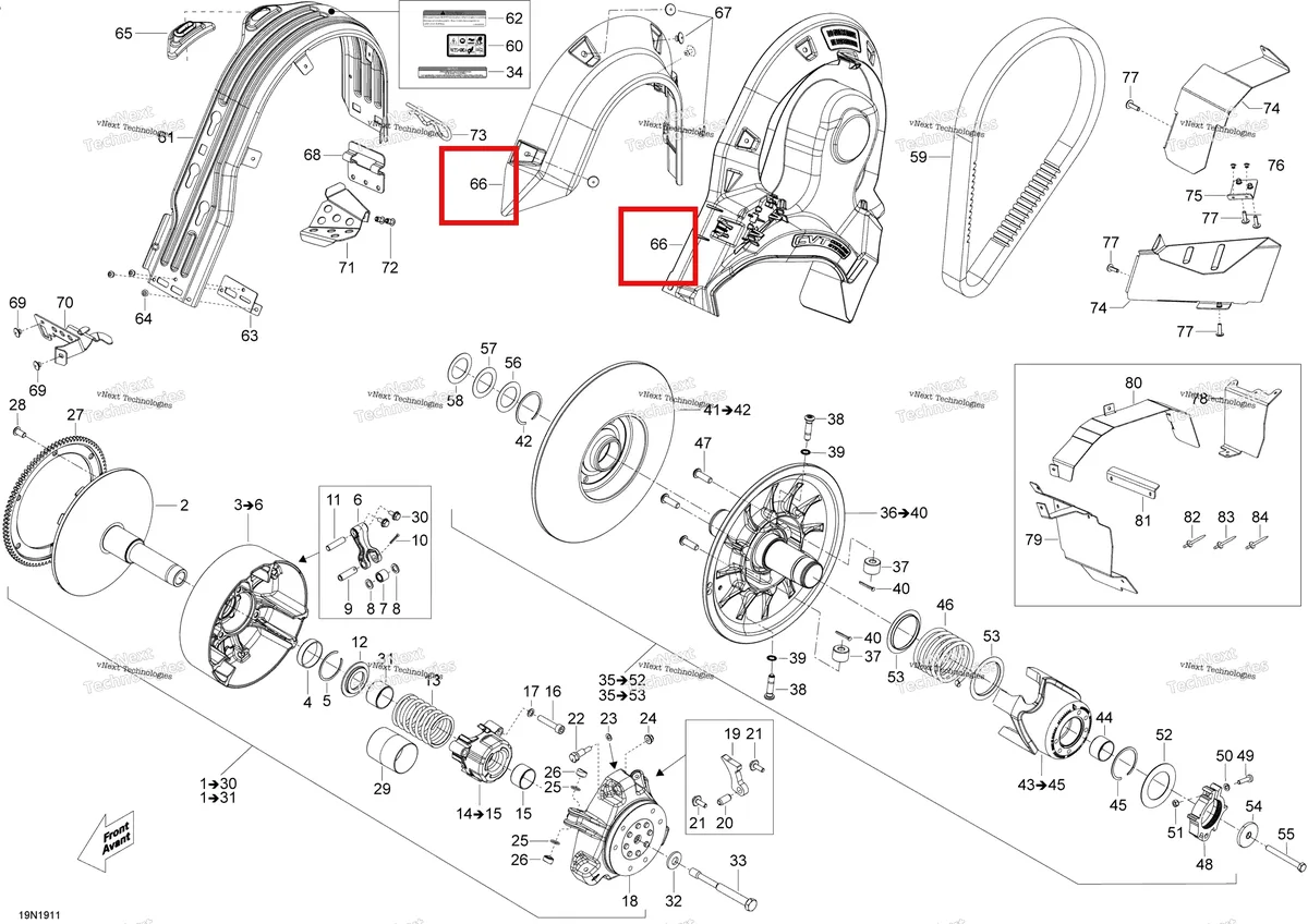 Деталь 417300441 (Спинка) на схеме узла 2019 Ski-Doo EXPEDITION XTREME 800R E-TEC Pulley - 800R E-Tec