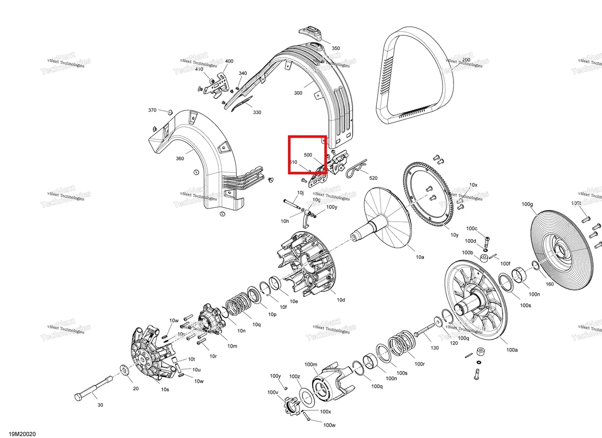 Деталь 417300448 (Кожух Ремня Кронштейн) на схеме узла 2020 Ski-Doo EXPEDITION SPORT 550F Pulley - System