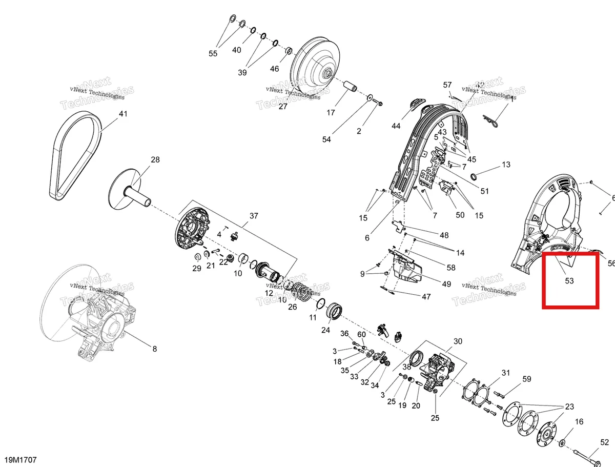 Деталь 417300501 на схеме узла 2017 Ski-Doo MXZ 600 RS Pulley System