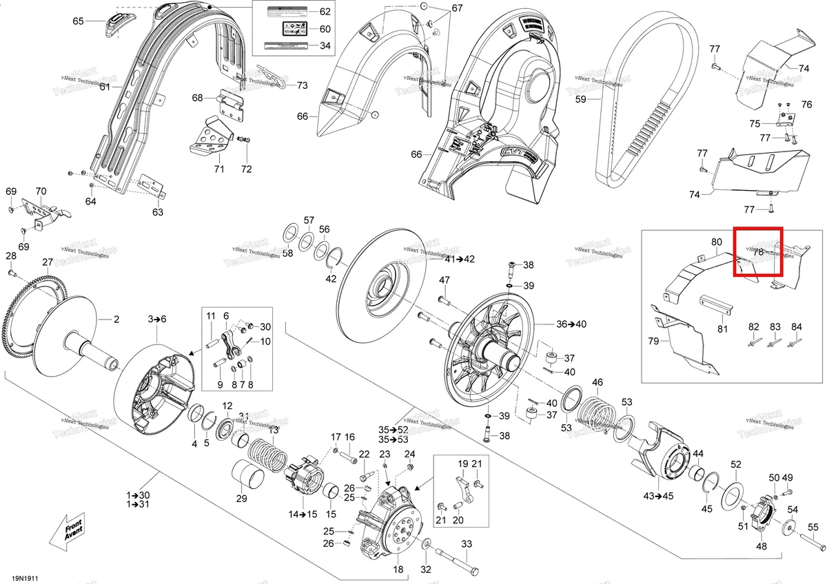 Деталь 417300518 на схеме узла 2019 Ski-Doo EXPEDITION XTREME 800R E-TEC Pulley - 800R E-Tec