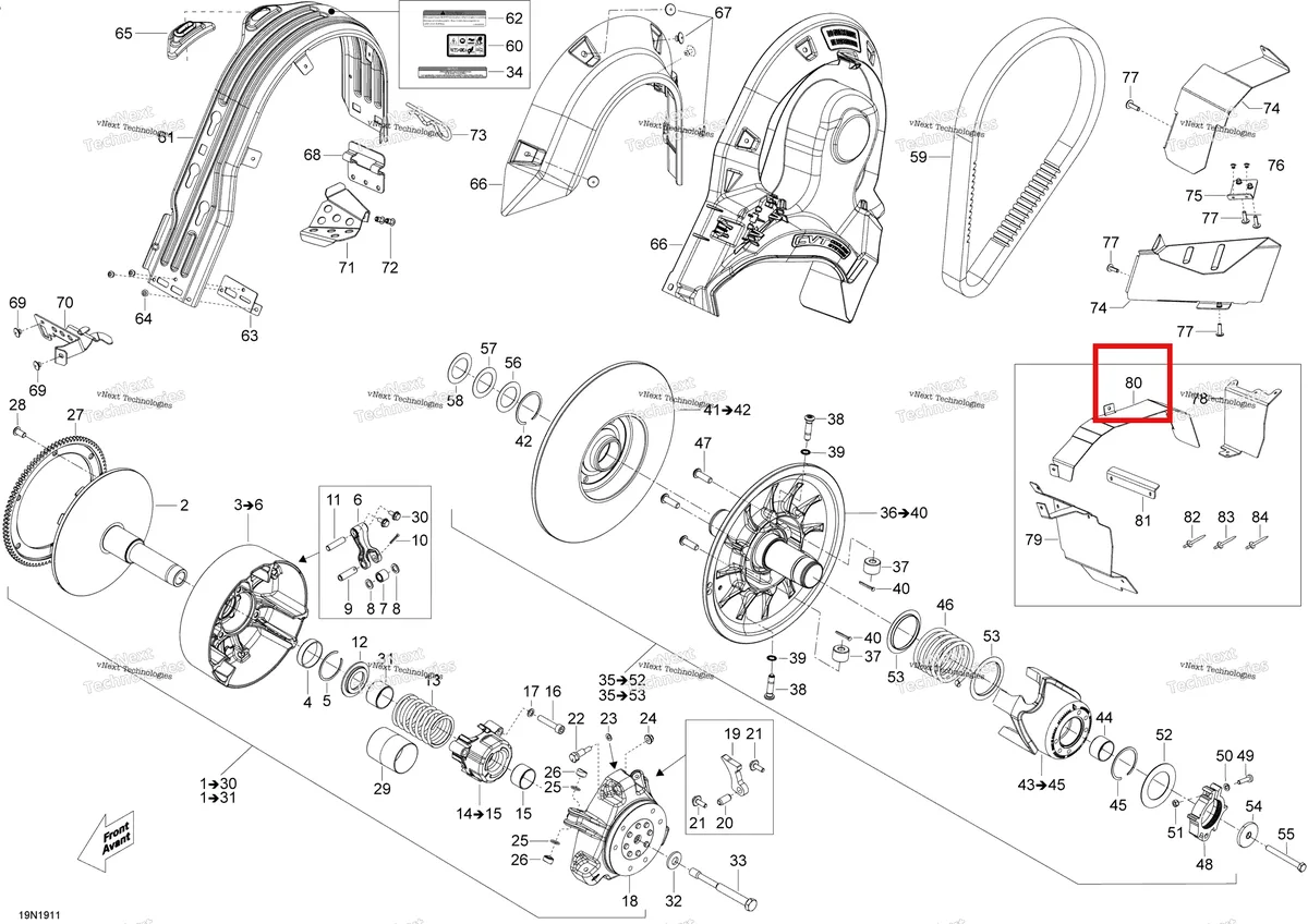 Деталь 417300520 на схеме узла 2019 Ski-Doo EXPEDITION XTREME 800R E-TEC Pulley - 800R E-Tec