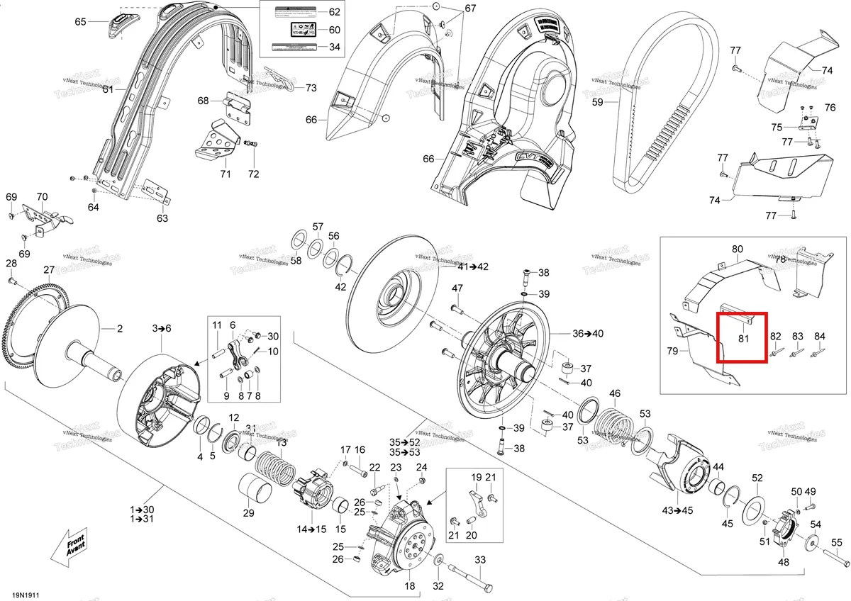 Деталь 417300521 на схеме узла 2019 Ski-Doo EXPEDITION XTREME 800R E-TEC Pulley - 800R E-Tec