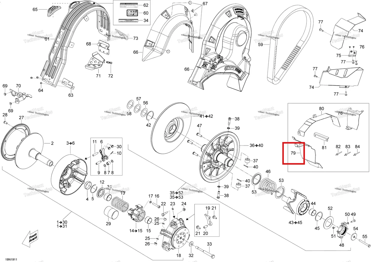Деталь 417300527 на схеме узла 2019 Ski-Doo EXPEDITION XTREME 800R E-TEC Pulley - 800R E-Tec