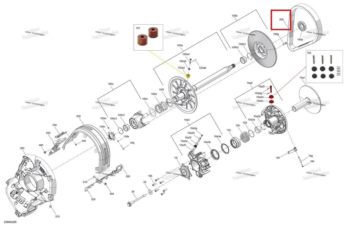 Деталь 417300586 на схеме узла 2027 Ski-Doo SUMMIT - NEO - 600 EFI - TWVA - Deep Black - 14X146X1.6CF Track Drive - Pulley