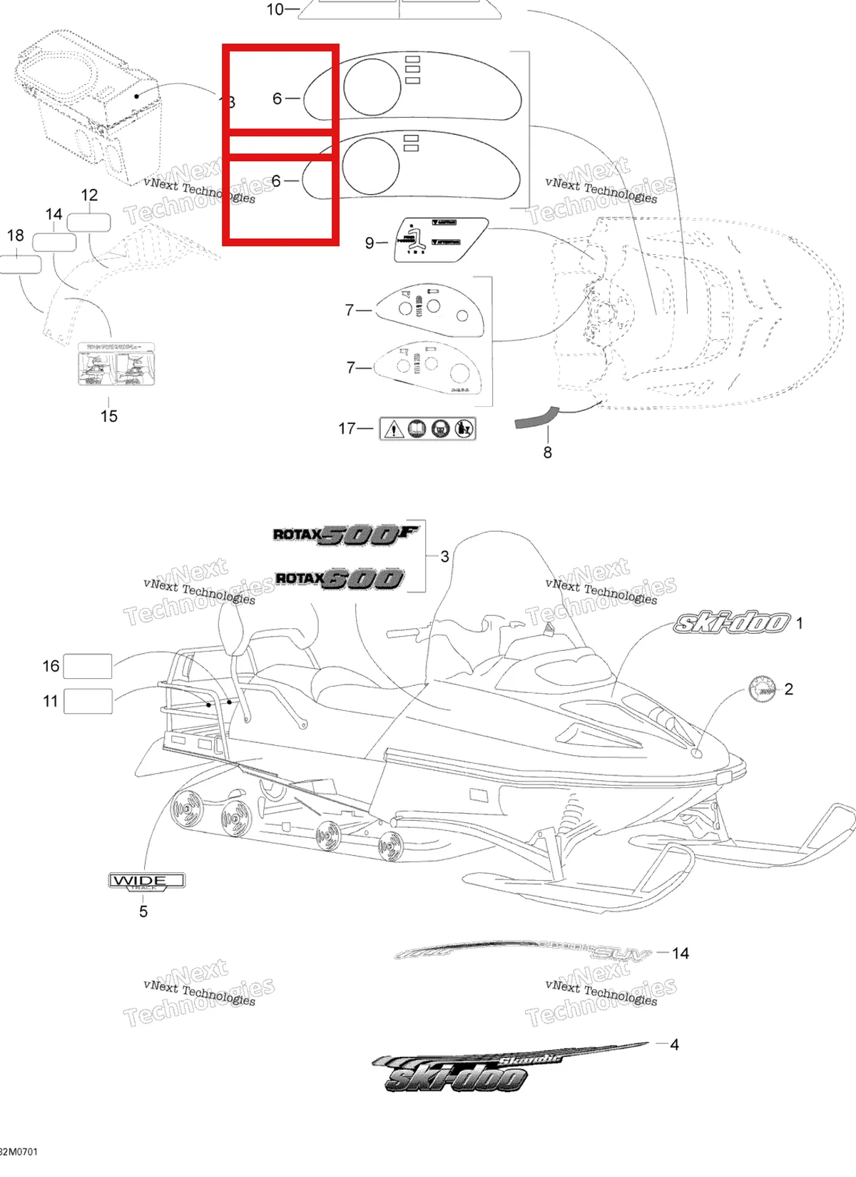 Деталь 418000808 на схеме узла 2007 Ski-Doo Skandic SUV 550F Decals 550F Suv