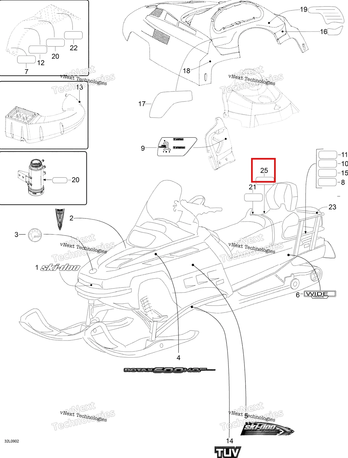 Деталь 418001800 (Наклейка) на схеме узла 2009 Ski-Doo Expedition TUV 600 H.O. SDI Decals