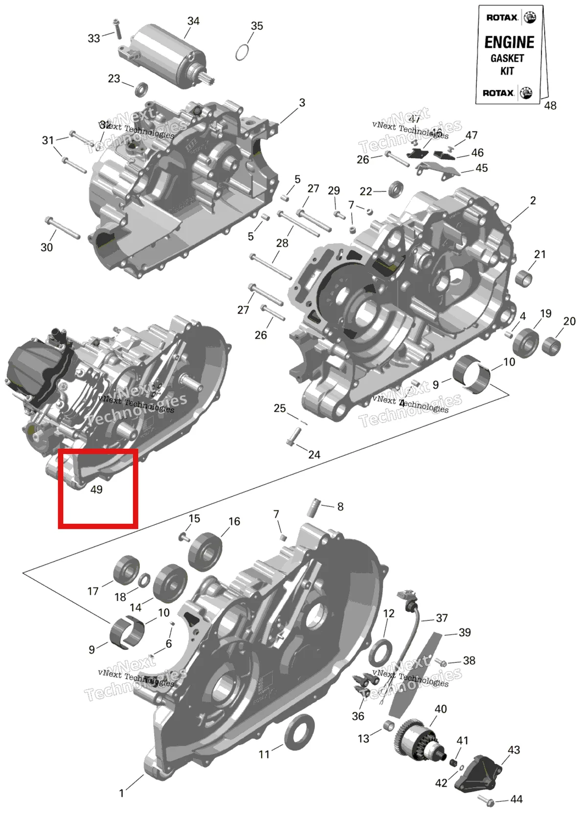 Деталь 420042712 на схеме узла 2024 Can-Am Outlander MAX 450 EFI 6X6 - 4ZRA - DPS Package - Tundra Green Rotax - Crankcase