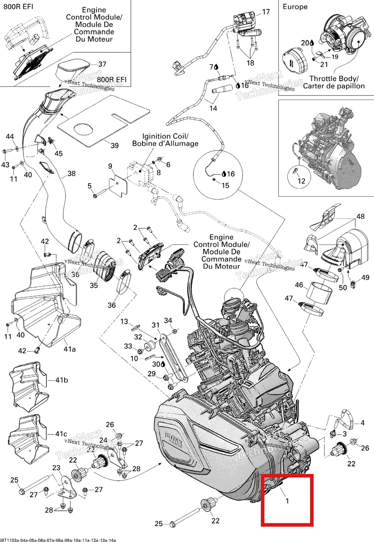 Деталь 420049035 на схеме узла 2011 Can-Am Outlander Max 500 EFI Engine 1