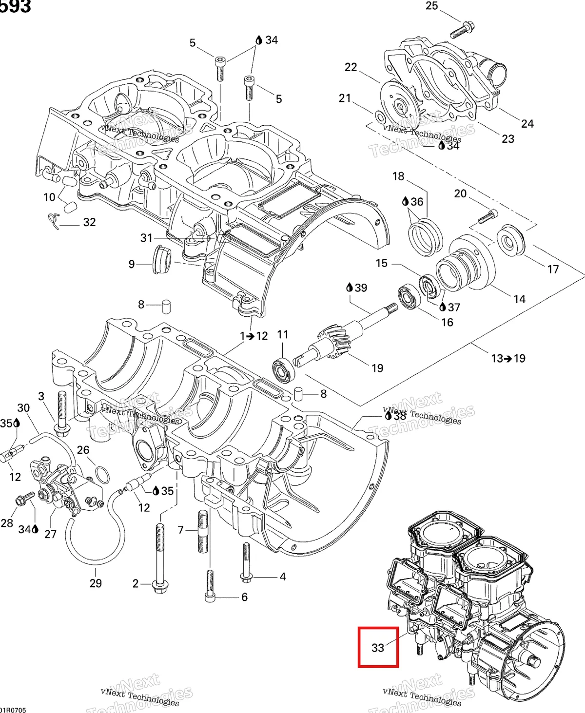 Схема применяемости: Короткий блок 593 Ski-Doo 420059308
