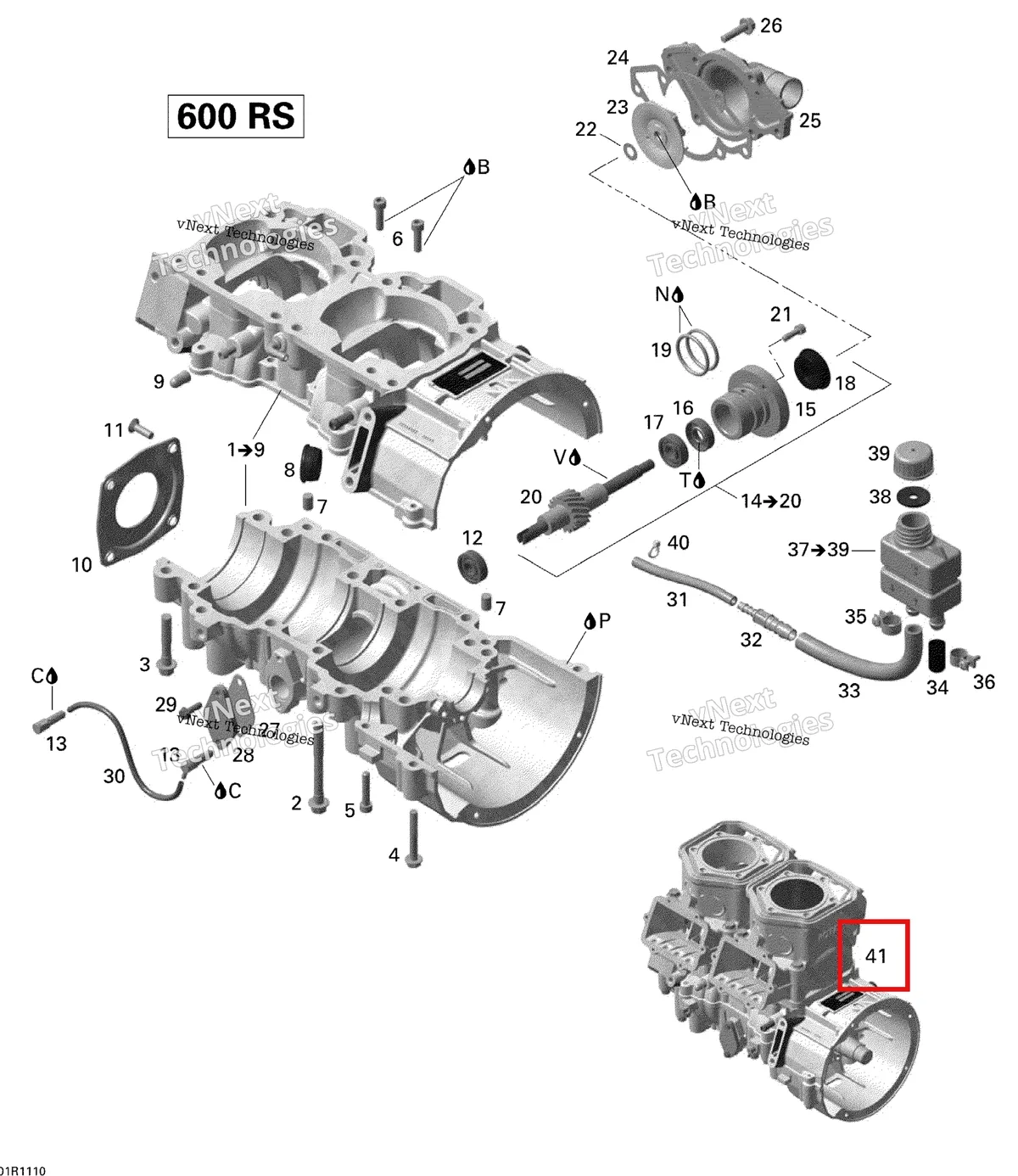 Деталь 420059320 на схеме узла 2010 Ski-Doo MX Z X 600RS Crankcase