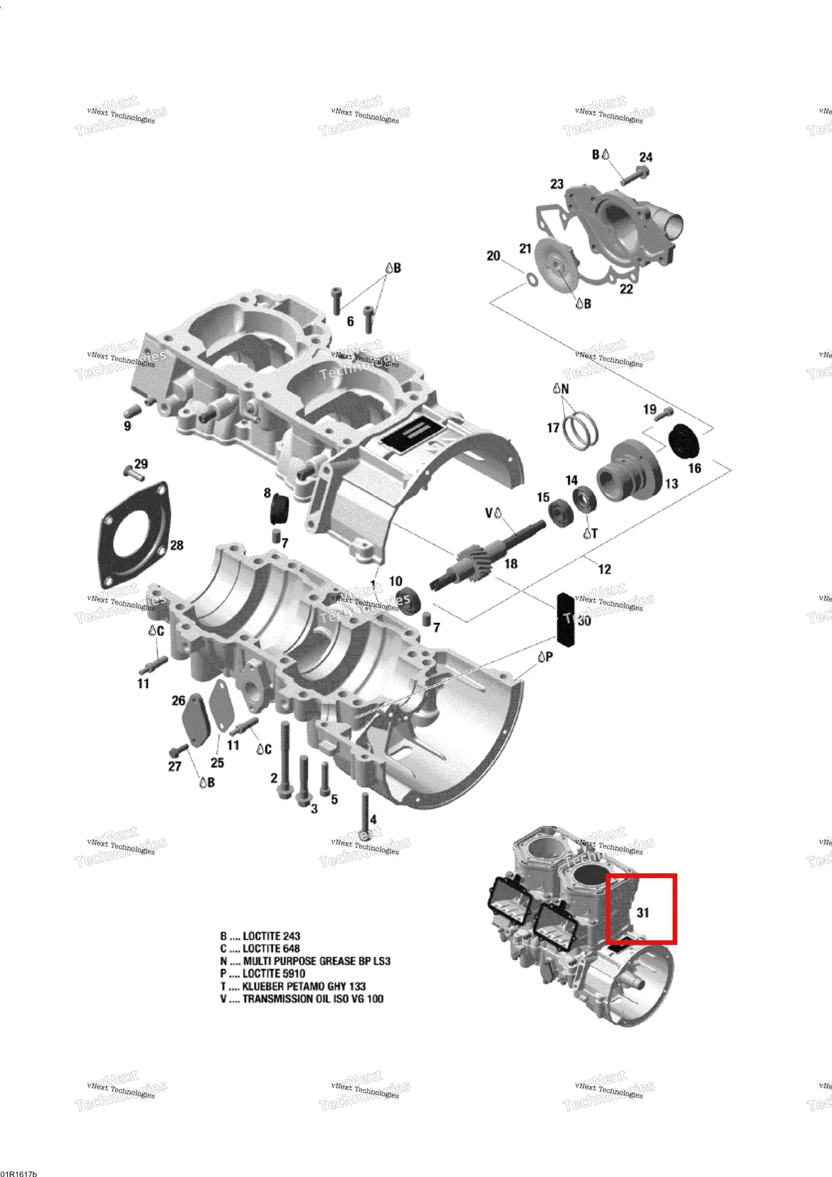 Деталь 420059353 на схеме узла 2016 Ski-Doo SKANDIC - 2-STROKE Crankcase And Water Pump - 600 E-Tec
