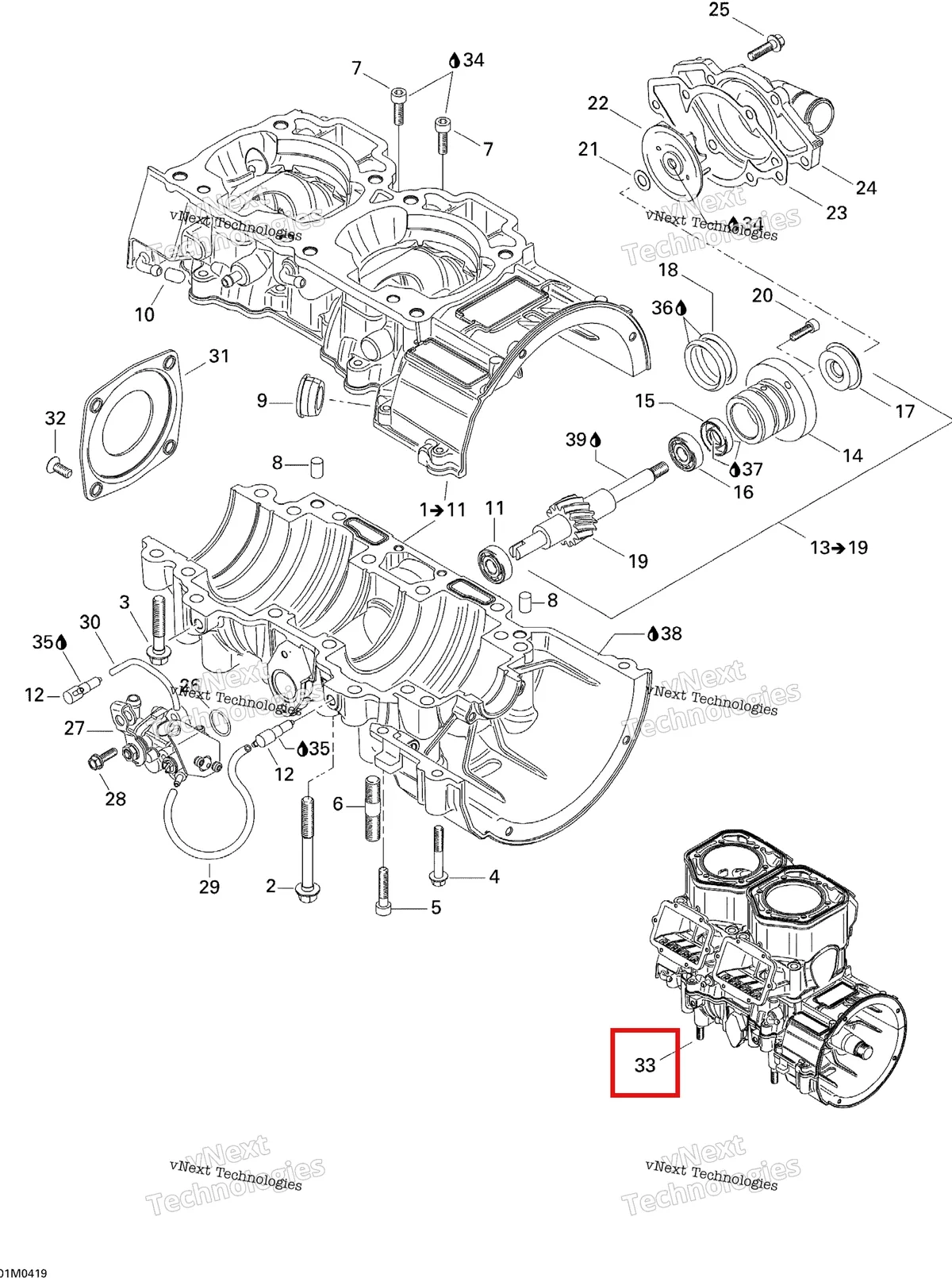 Схема применяемости: Короткий блок 593 SDI Ski-Doo 420059370