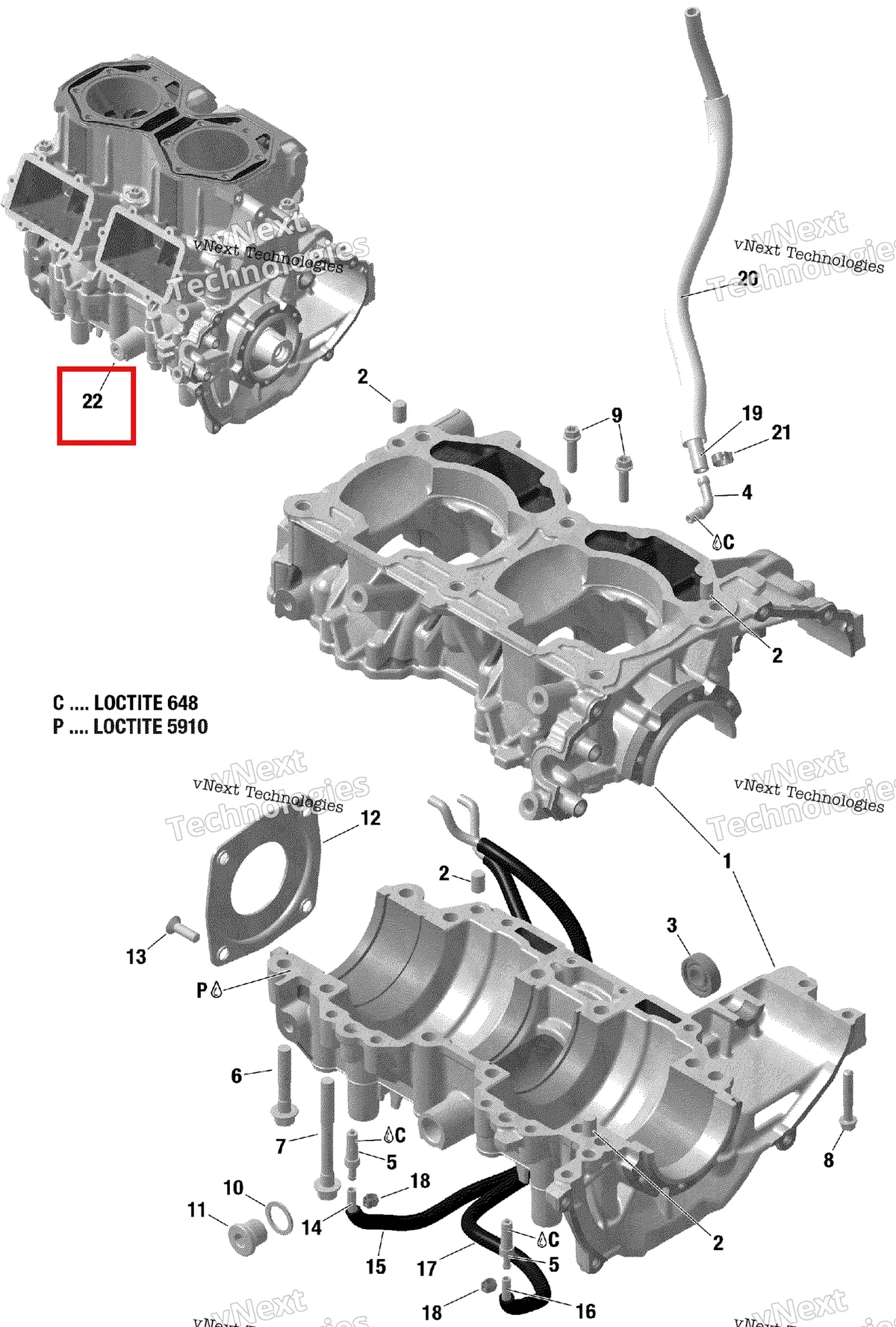 Деталь 420059812 на схеме узла 2019 Ski-Doo BACKCOUNTRY 600R E-TEC Crankcase