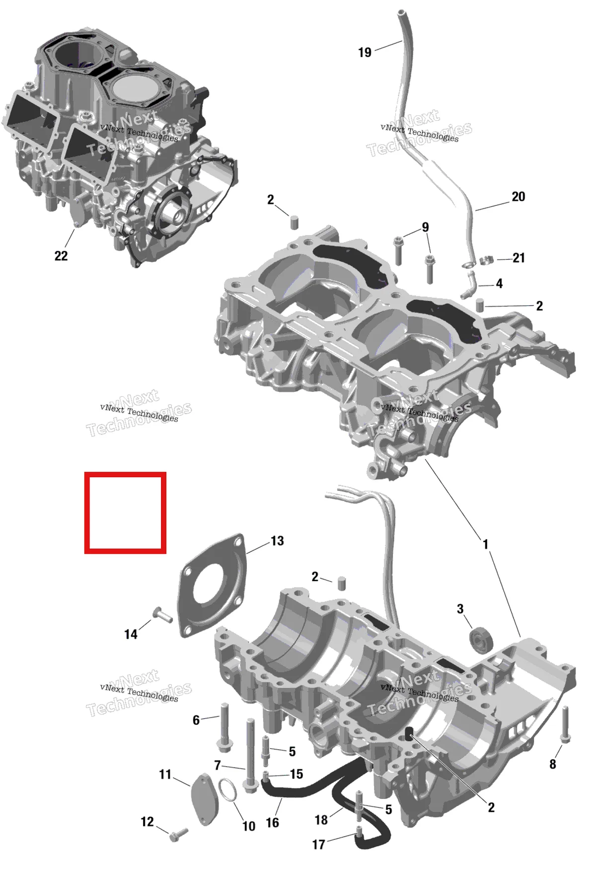 Деталь 420059823 на схеме узла 2024 Ski-Doo SUMMIT 600R E-TEC - Adrenaline - CDRD - Deep Black - 146X16X2.5PF Track Rotax - Crankcase