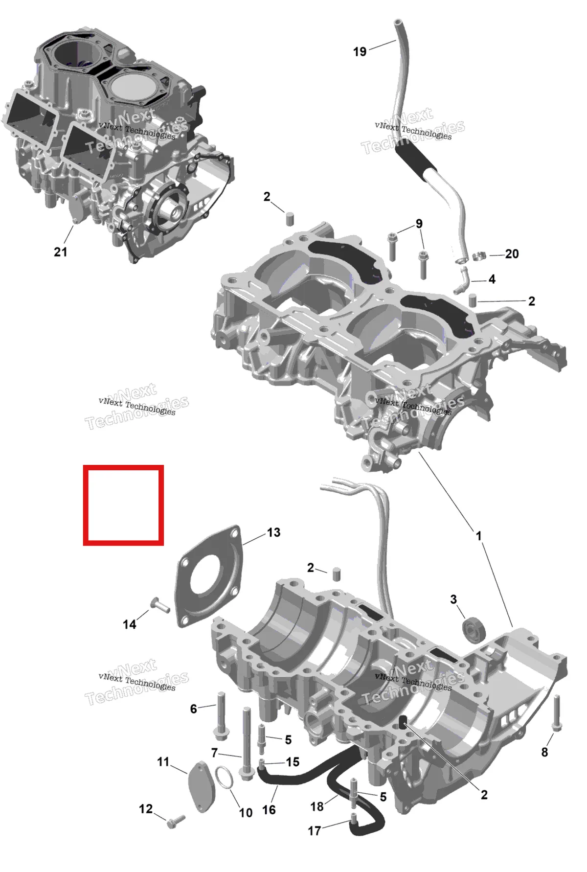 Деталь 420059824 на схеме узла 2026 Ski-Doo BACKCOUNTRY - Adrenaline - 600R E -TEC - UJTA - Deep Black - 15X146X1.5S Track Rotax - Crankcase