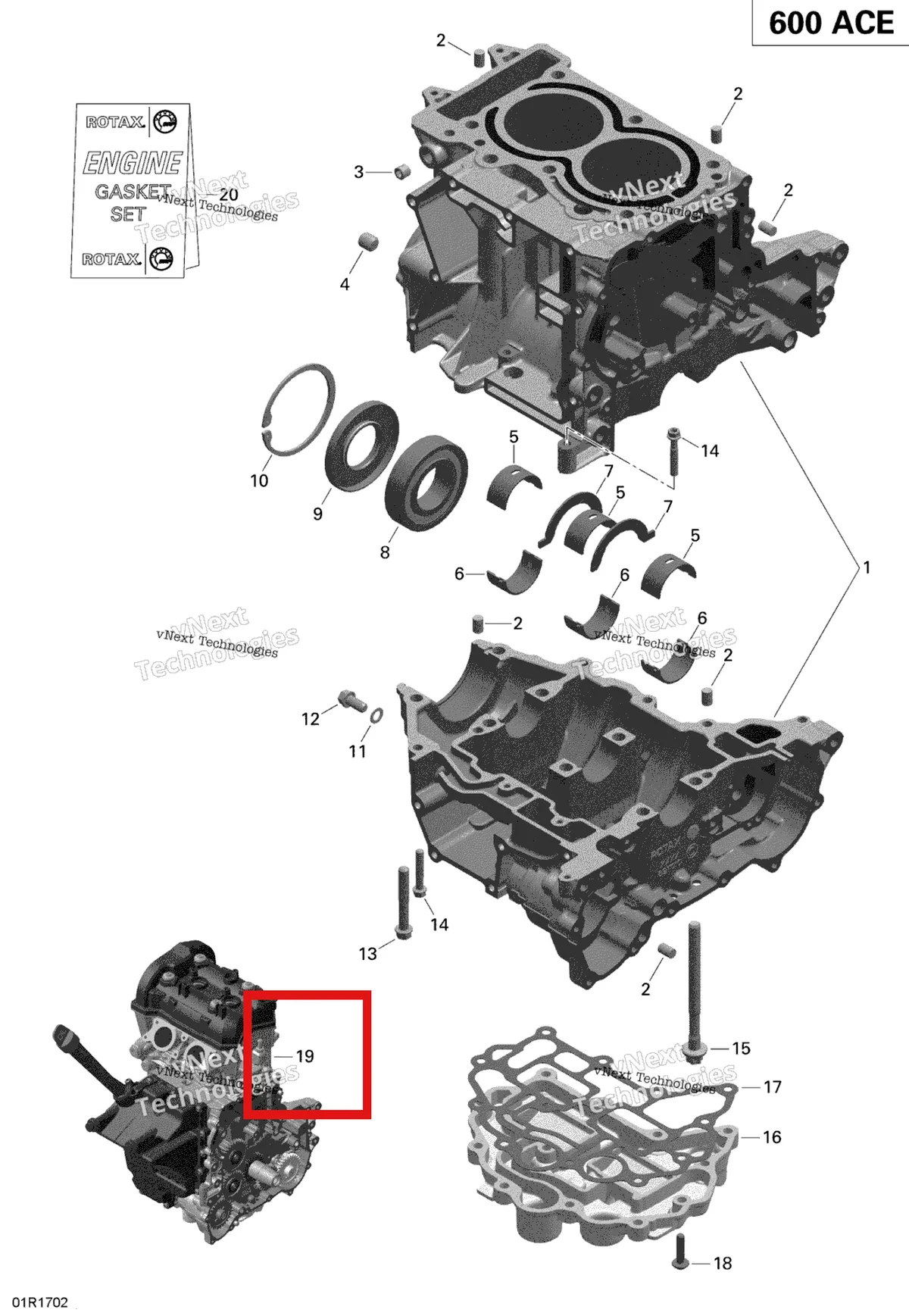 Деталь 420060202 на схеме узла 2019 Ski-Doo SKANDIC WT 600 ACE Crankcase - 600 Ace