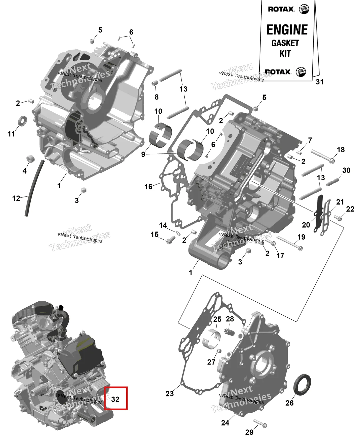 Деталь 420066050 на схеме узла 2026 Can-Am RENEGADE - 4X4 - XMR - 650 EFI - 5TTA - Catalyst Gray Rotax - Crankcase