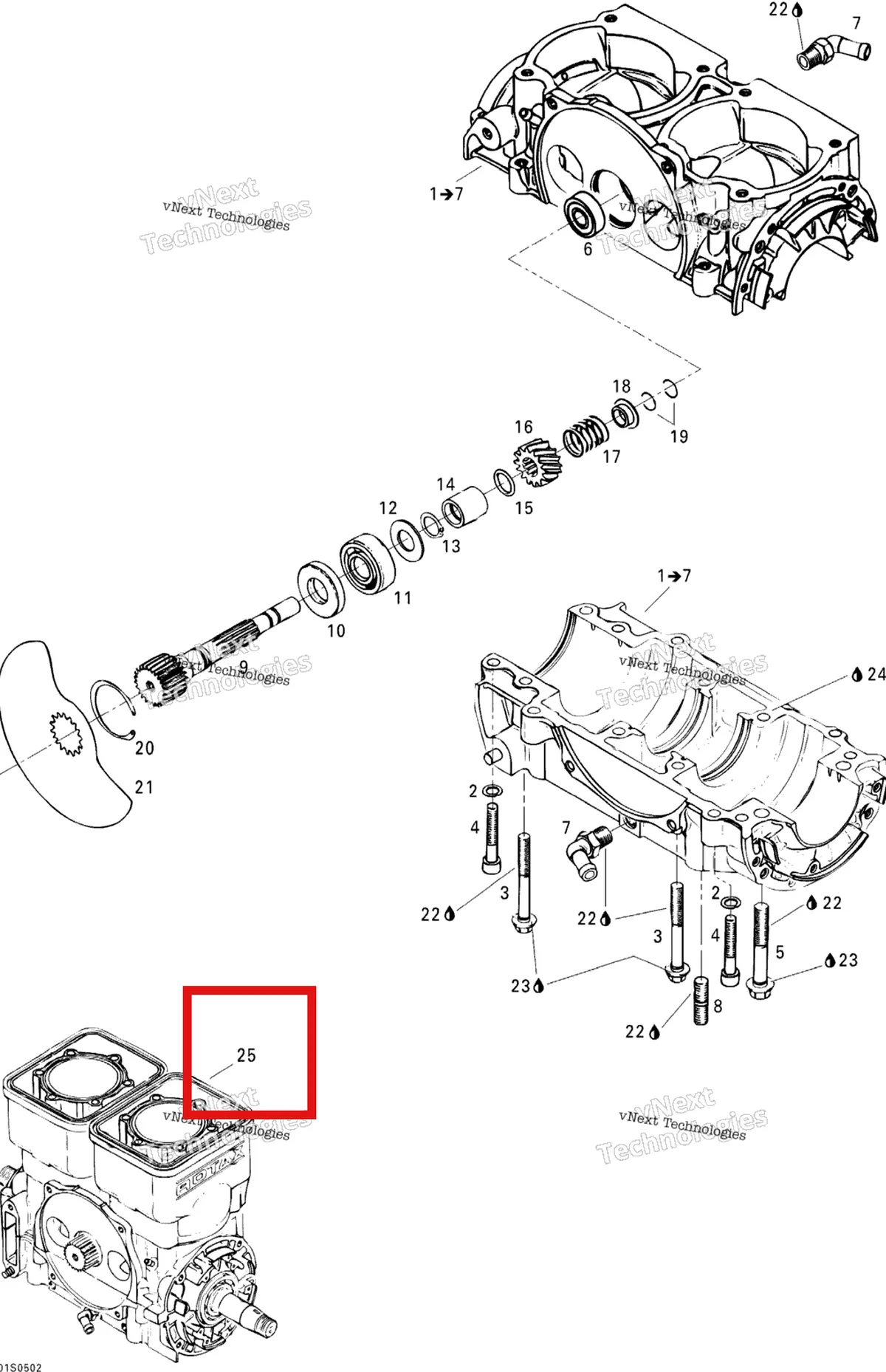Деталь 420071705 на схеме узла 2005 Sea-Doo GTI Crankcase And Rotary Valve