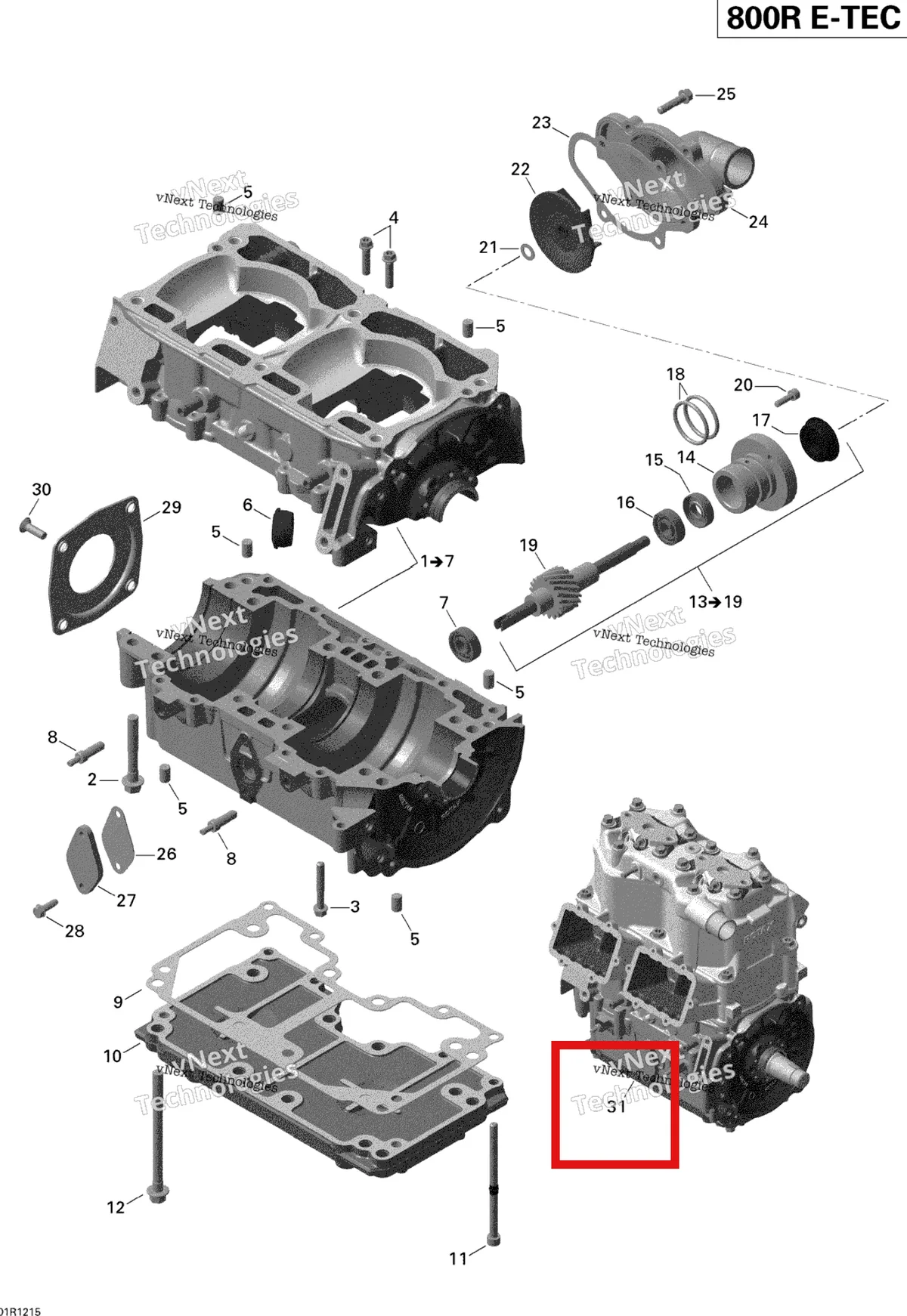 Деталь 420079752 на схеме узла 2012 Ski-Doo Summit X 800R E-TEC Crankcase And Water Pump _Summit