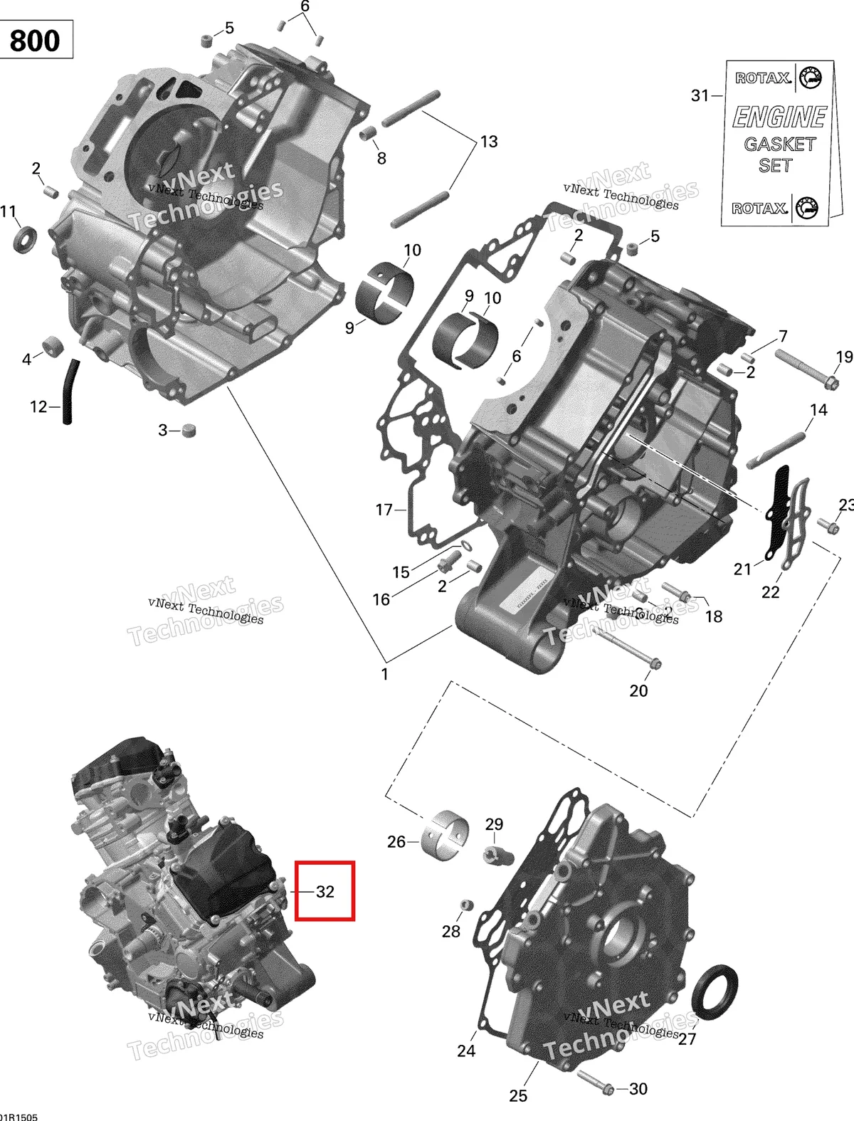 Деталь 420081020 (Длинный блок 800 Can-Am Outlander MAX 800R EFI DPS XT XT-P (2014) (420081020)) на схеме узла 2015 Can-Am OUTLANDER 800R EFI XMR Crankcase