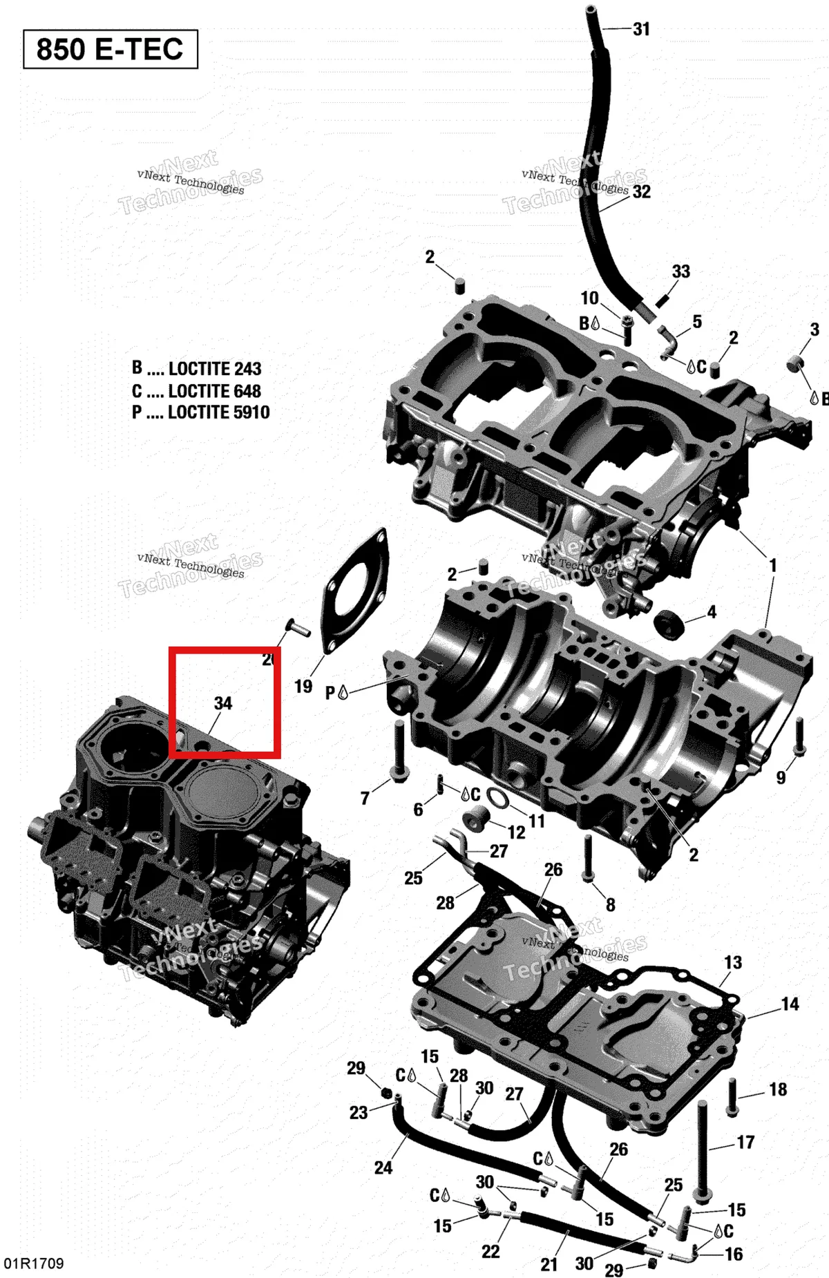 Деталь 420084901 на схеме узла 2017 Ski-Doo SUMMIT - 850 E-TEC Crankcase - All Models