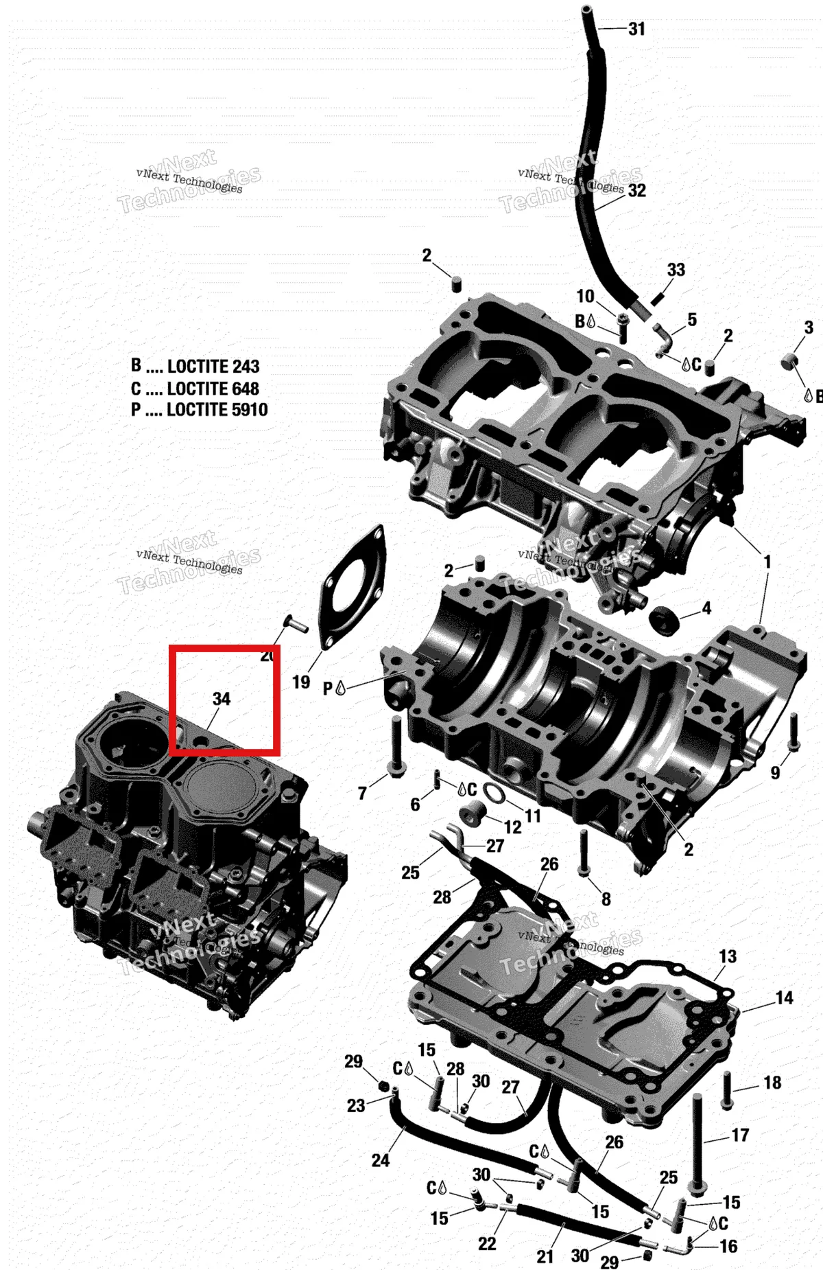 Деталь 420084910 на схеме узла 2018 Ski-Doo RENEGADE 850 E-TEC Crankcase