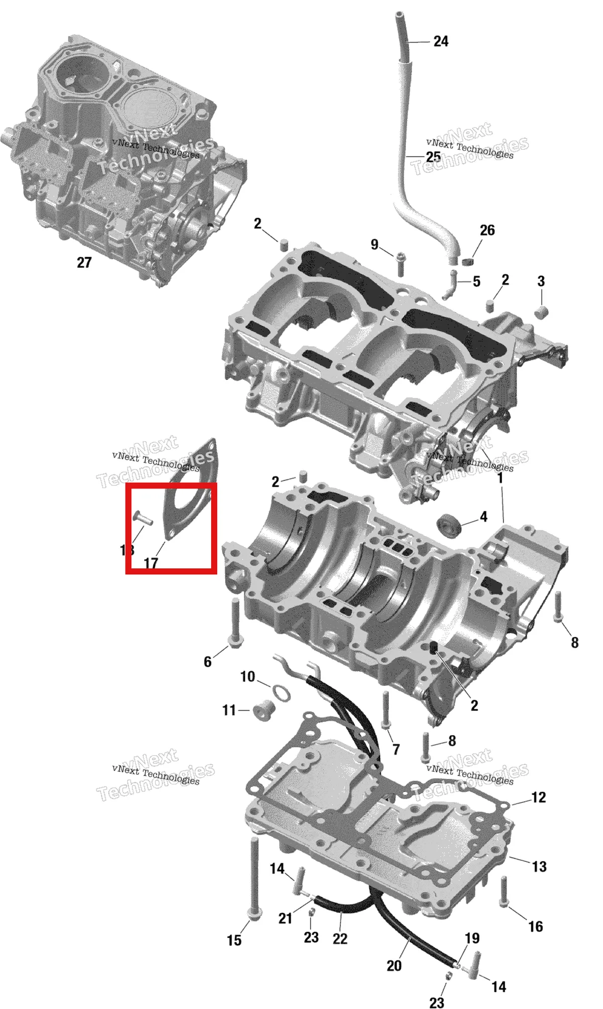 Деталь 420084912 на схеме узла 2020 Ski-Doo BACKCOUNTRY 850 E-TEC - STD Engine - Crankcase - 850 E-Tec