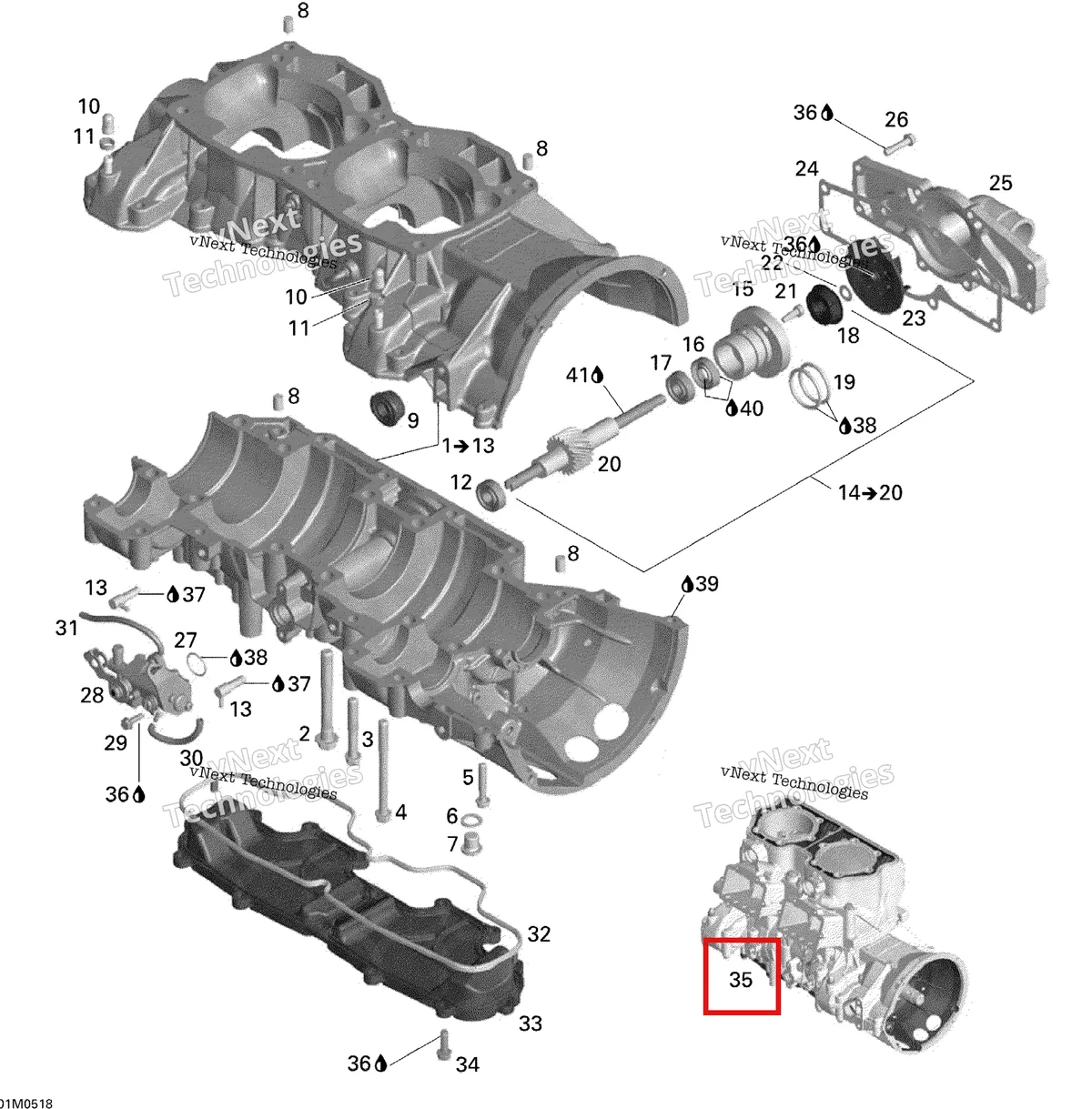 Деталь 420099501 на схеме узла 2005 Ski-Doo Mach Z 1000 SDI Crankcase